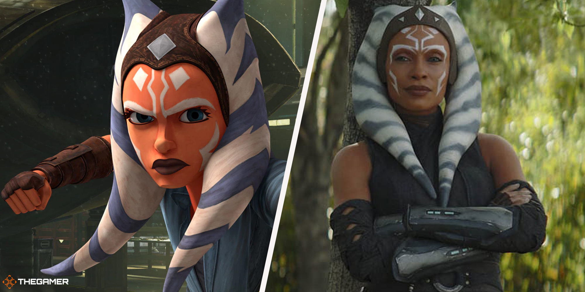 Star Wars Ahsoka Tano animated left and played by Rosario Dawson right 2 - Fear Street Store